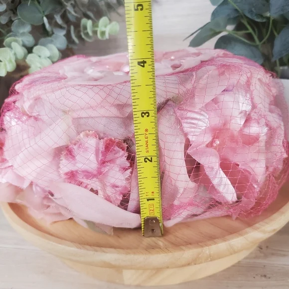 Vintage Wallings Pink Floral Fascinator Netted Hat 1960s Size 52 - Picture 2 of 8